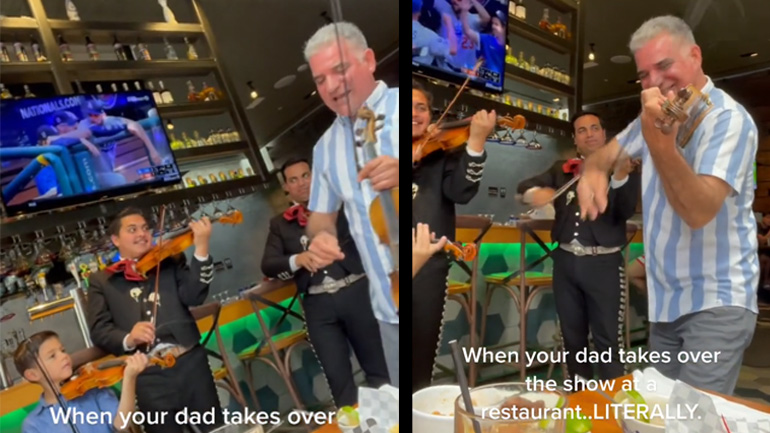 Ο πατέρας συμμετέχει στο σόου των Mariachi