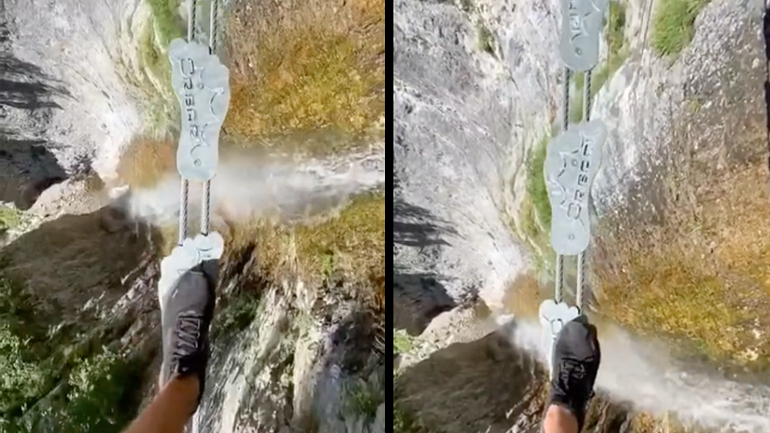 Ακολουθώντας τα ίχνη πάνω από έναν καταρράκτη