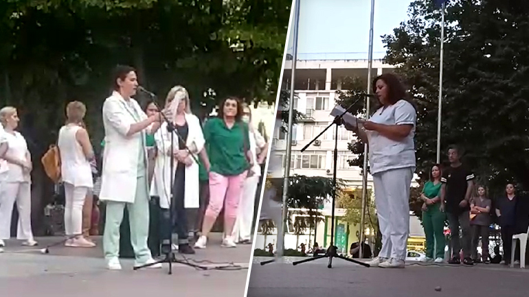 Λάρισα: Συγκέντρωση και διαμαρτυρία κατά του υποχρεωτικού εμβολιασμού από υγειονομικούς σε αναστολή