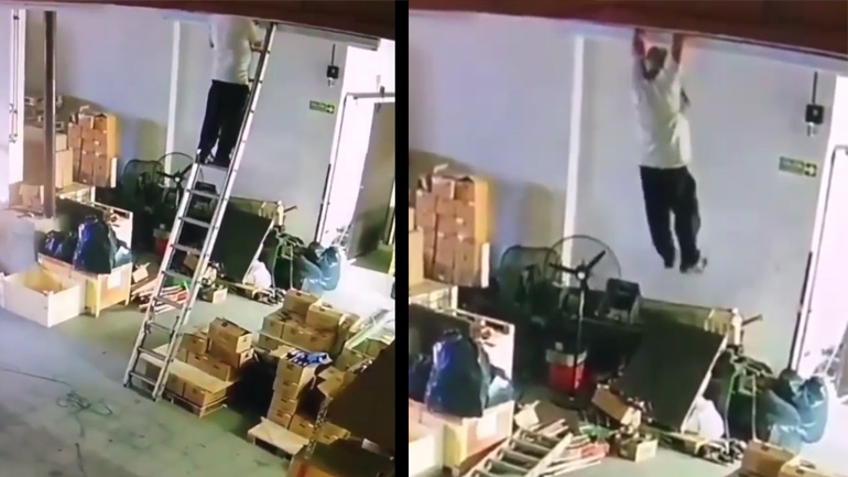 Ένας άντρας χάνει τη σκάλα του