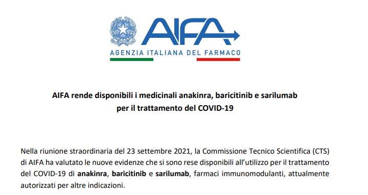 Απόσπασμα από την επίσημη ανακοίνωση του Ιταλικού Οργανισμού Φαρμάκων