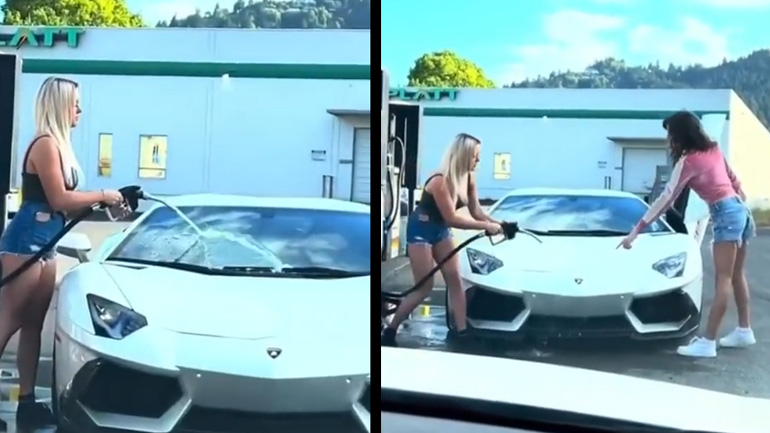 Γυναίκες ρίχνουν βενζίνη σε μια Lamborghini