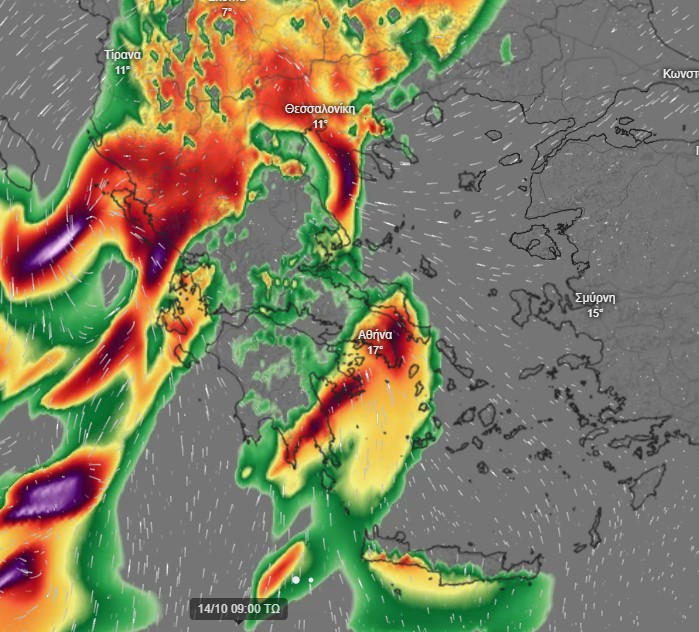 Χάρτης έντονων φαινομένων την Πέμπτη όπως προβλέπει το σύστημα POSEIDON