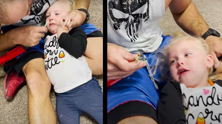 Πατέρας τραβά ένα καλαμπόκι από τη μύτη της κόρης του