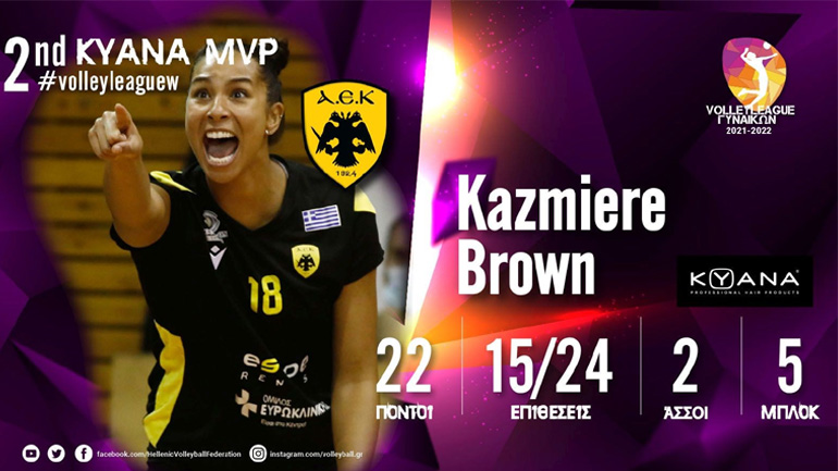 Βόλεϊ (Α1 Γυναικών): MVP της 2ης αγωνιστικής η Μπράουν