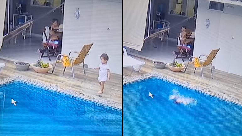 Πατέρας σώζει το μωρό του που έπεσε στην πισίνα 