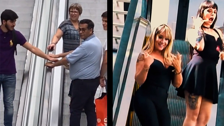 Τρυφερή στιγμή στις κυλιόμενες σκάλες