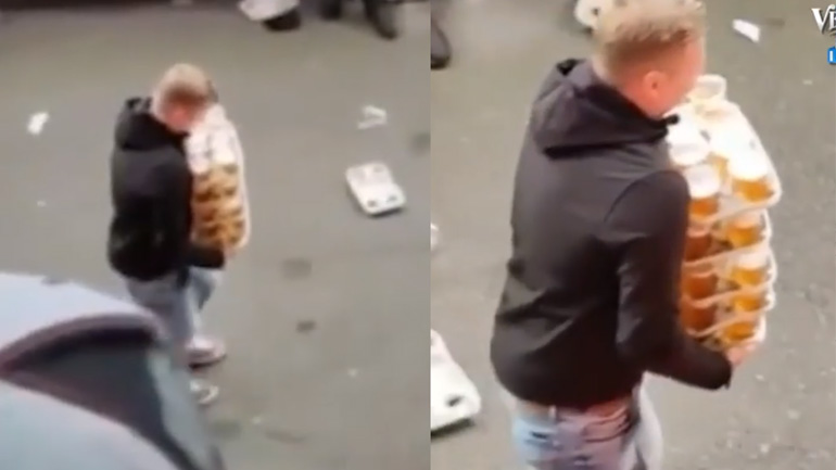 Οπαδός κουβαλά δεκάδες μπίρες