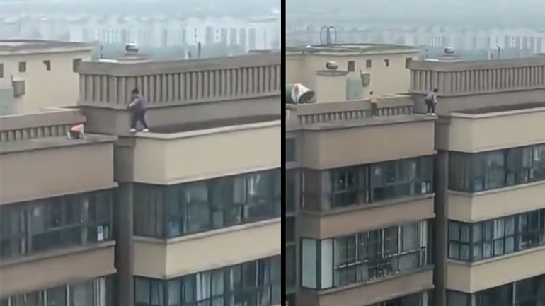 Παιδιά κάνουν παρκούρ σε δύο κτήρια