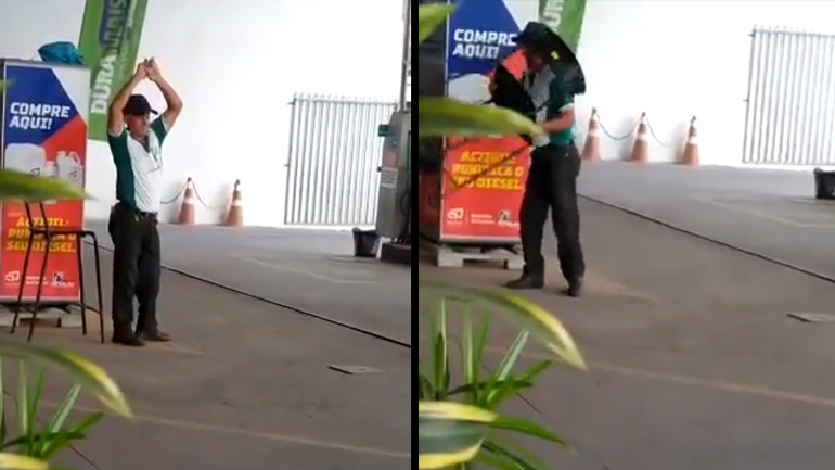 Τρομάζοντας έναν άνδρα που τεντώνεται