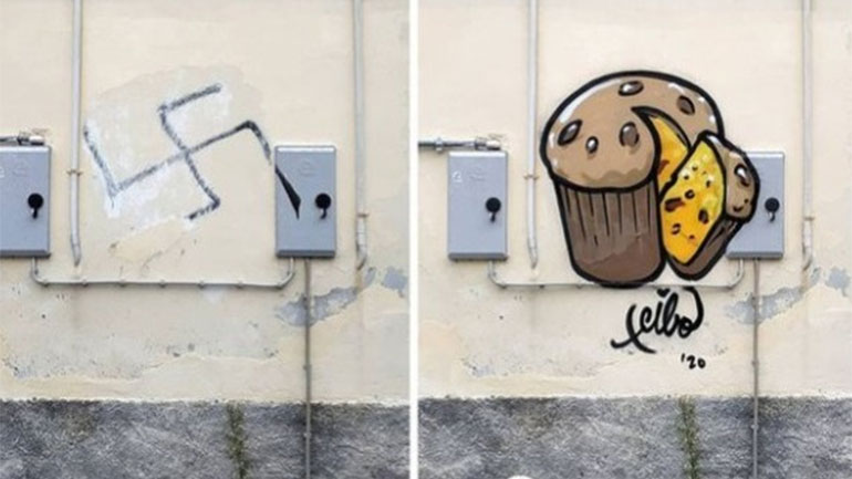 Ιταλία: Ένας καλλιτέχνης δρόμου μάχεται κατά του ρατσισμού μετατρέποντας σβάστικες σε κάπκεϊκς