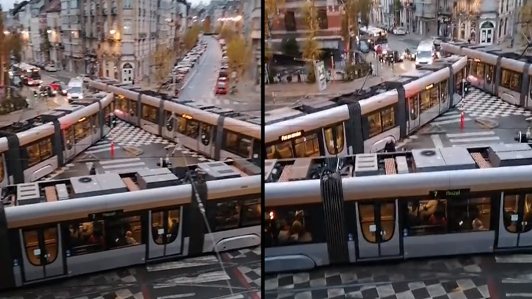 Τρία τραμ κολλημένα σε ένα σταυροδρόμι