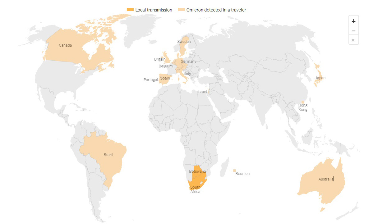 Χάρτης με τα περιστατικά της παραλλαγής Όμικρον