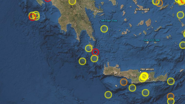 Σεισμός 5.3 Ρίχτερ βορειοδυτικά των Αντικυθήρων