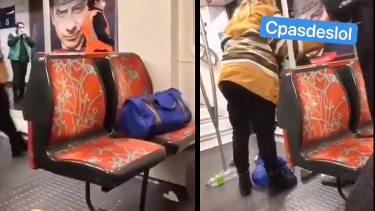 Γυναίκα ανοίγει μια ύποπτη τσάντα που βρέθηκε στο μετρό 