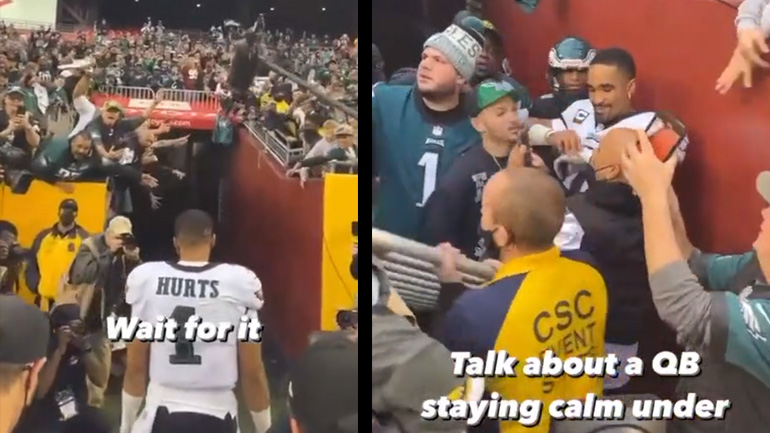 Θεατές σπάνε τα κάγκελα της κερκίδας ενώ χαιρετούν τον Jalen Hurts