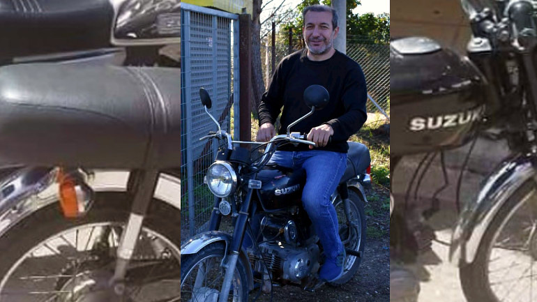 Στη σέλα του παλιού καλού Suzuki του!