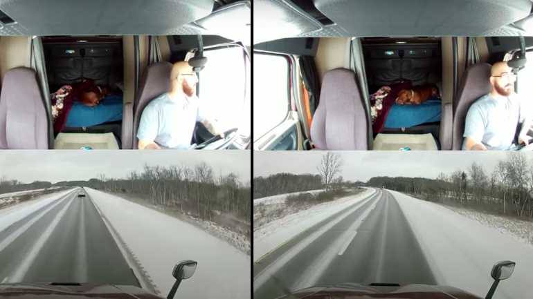 Φορτηγό γλιστρά σε παγωμένο δρόμο