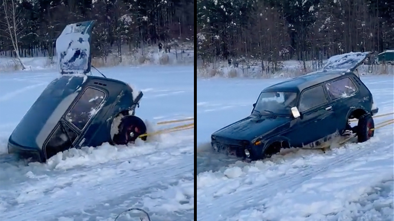 Δείτε πώς κατάντησε το Lada μετά τη ρυμούλκηση από την παγωμένη λίμνη