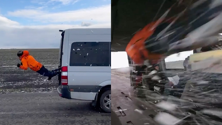 Κασκαντέρ πηδά μέσα από ένα βαν