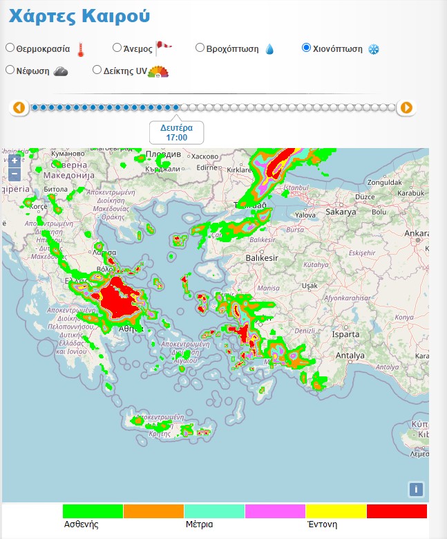 Χιονοπτώσεις τη Δευτέρα (Πηγή: weather.gr)