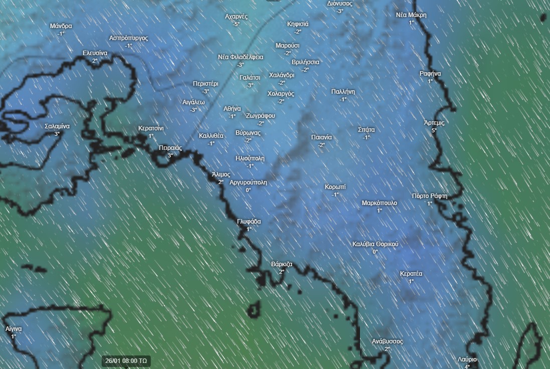 Θερμοκρασίες στην Αττική την Τετάρτη στις 8 το πρωί