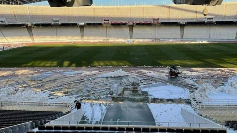 ΑΕΚ:  Καθαρίστηκε το τερέν του ΟΑΚΑ από το χιόνι  – Χωρίς φιλάθλους και με τον Βόλο