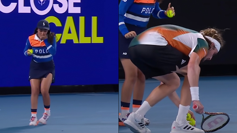 Ο Στέφανος Τσιτσιπάς απομακρύνει ένα έντομο από τον αγωνιστικό χώρο (Australian Open 2022)