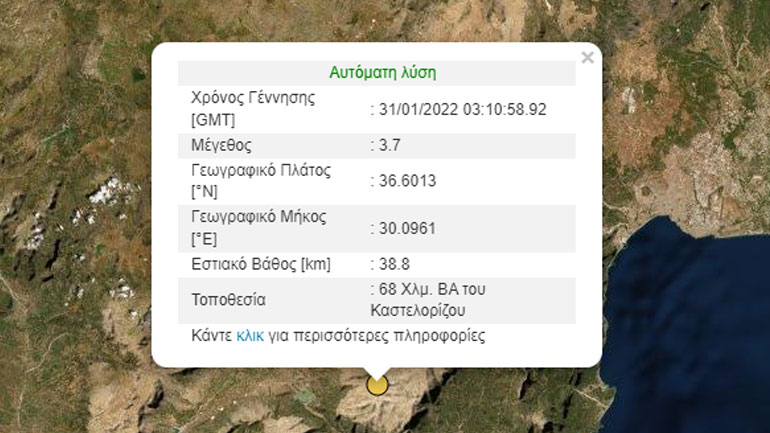 Σεισμός 3,7 Ρίχτερ στο Καστελλόριζο