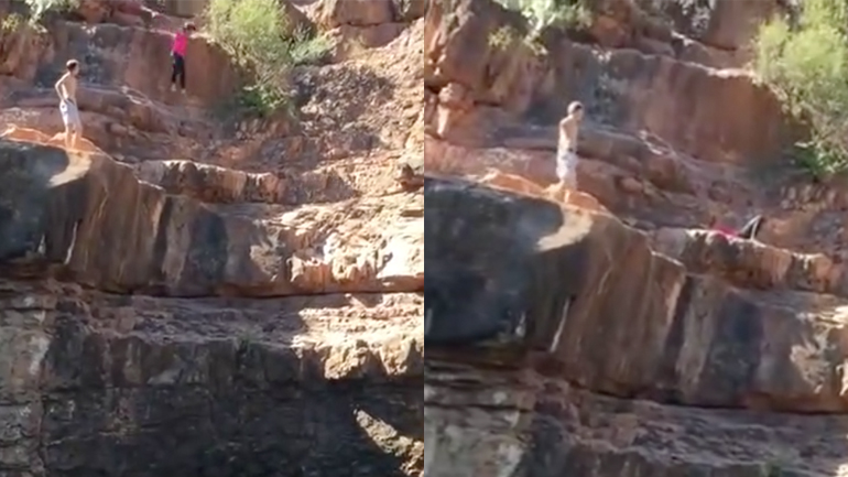 Μια γυναίκα θέλει να κάνει ένα μεγάλο άλμα από έναν γκρεμό