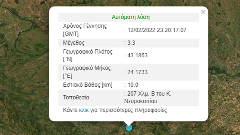 Σεισμός 3,3 Ρίχτερ στο Νευροκόπι