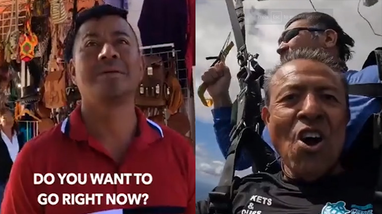 Εκπαιδευτής προτείνει σε αγνώστους να δοκιμάζουν ένα άλμα με αλεξίπτωτο