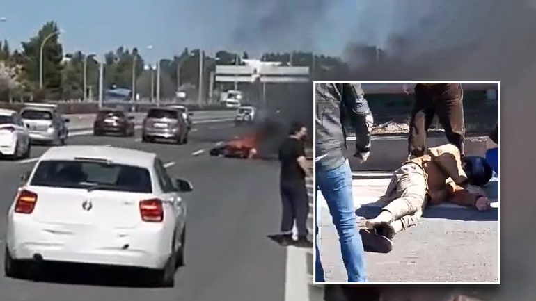 Ατύχημα με δύο τραυματίες στον Άγιο Στέφανο Αττικής – Μηχανή φλέγεται στο οδόστρωμα