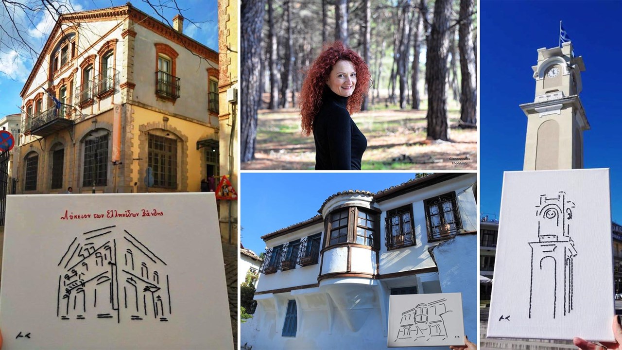 Ξάνθη: Μια γυναίκα κεντάει το σπίτι του Μ. Χατζηδάκι και την παλιά πόλη πάνω σε καμβά