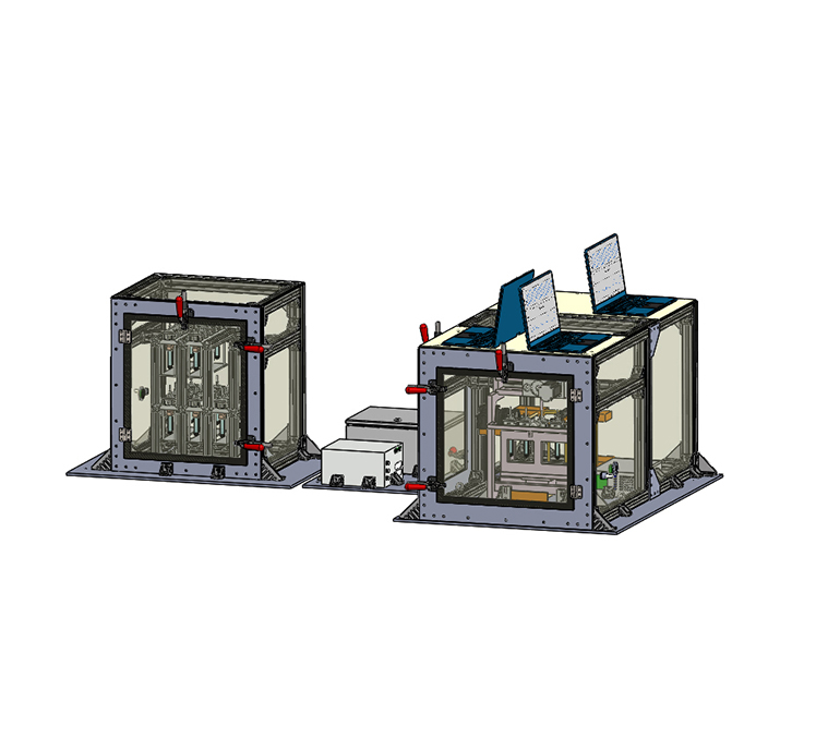 Σχηματική απεικόνιση πειραματικής διάταξης (υπό κατασκευή) μελέτης γαλακτωμάτων κατά τη διάρκεια παραβολικών πτήσεων.