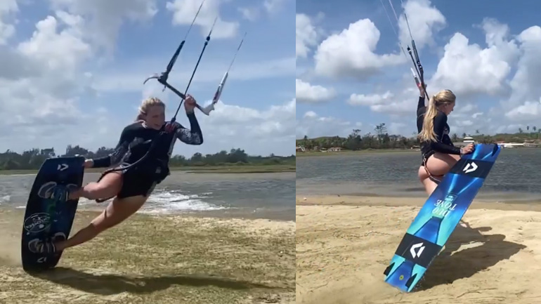 Όμορφη φιγούρα με kitesurf