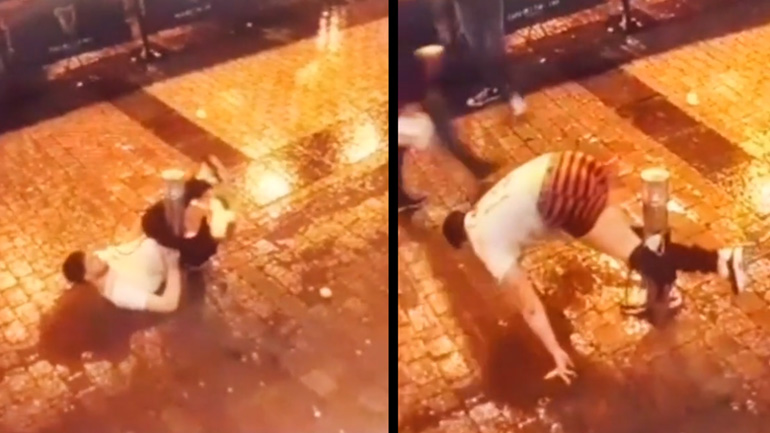 Μεθυσμένος τρέχει με το παντελόνι κατεβασμένο και μπλέκεται σε μια κολόνα