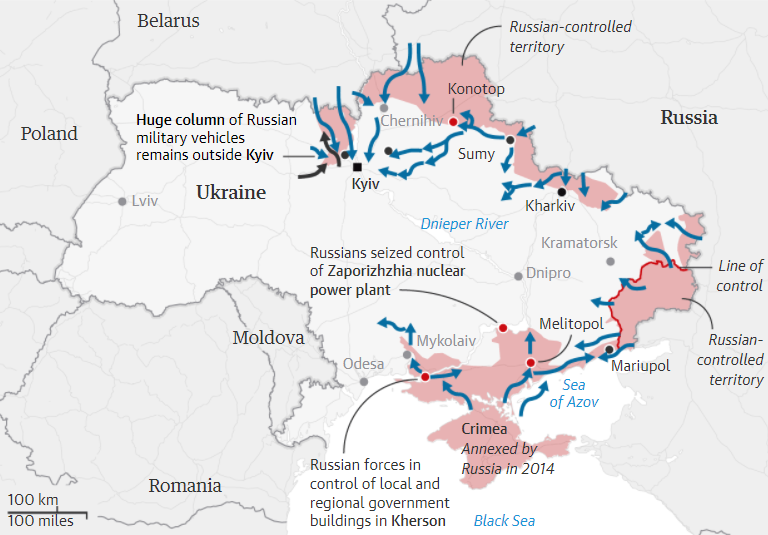 Χάρτης με τις περιοχές που ελέγχει ο ρωσικός στρατός, Πηγή: Reuters