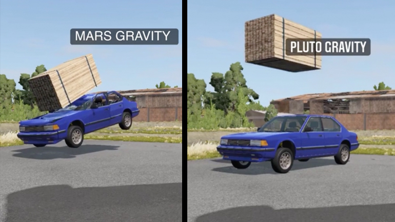 Η βαρύτητα των πλανητών στο παιχνίδι BeamNG.drive