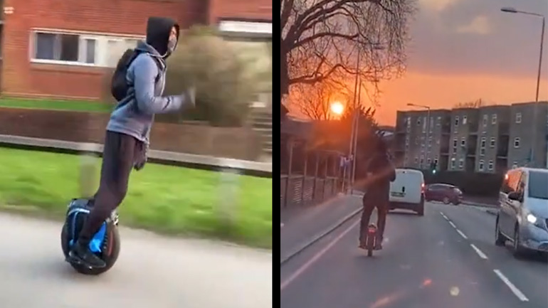 Άνδρας πηγαίνει στον προορισμό του με ένα ηλεκτρικό μονόκυκλο