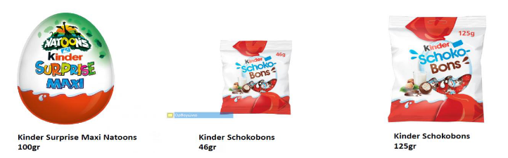Τα εικονιζόμενα προϊόντα της εταιρίας Kinder, που ανακάλεσε ο ΕΦΕΤ