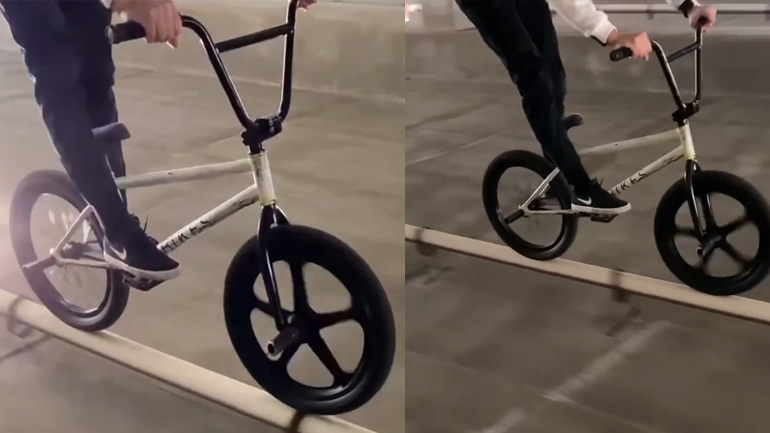 Νεαρός οδηγεί BMX πάνω σε έναν σωλήνα