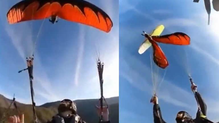 Δύο αλεξίπτωτα μπερδεύονται μεταξύ τους στον αέρα