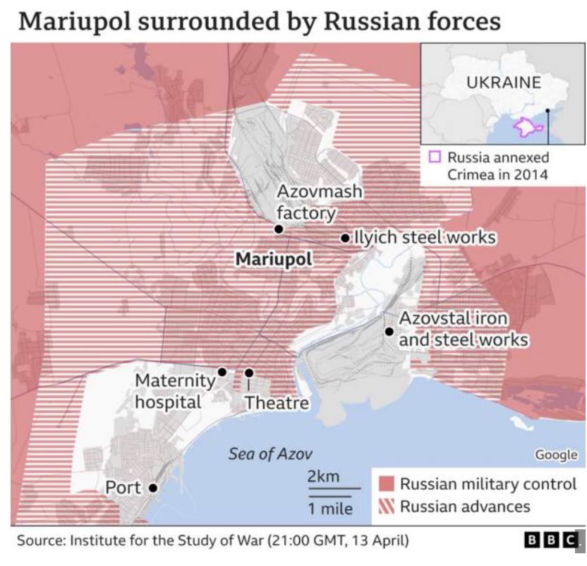 Χάρτης του BBC δείχνει την διείσδυση των ρωσικών δυνάμεων στη Μαριούπολη