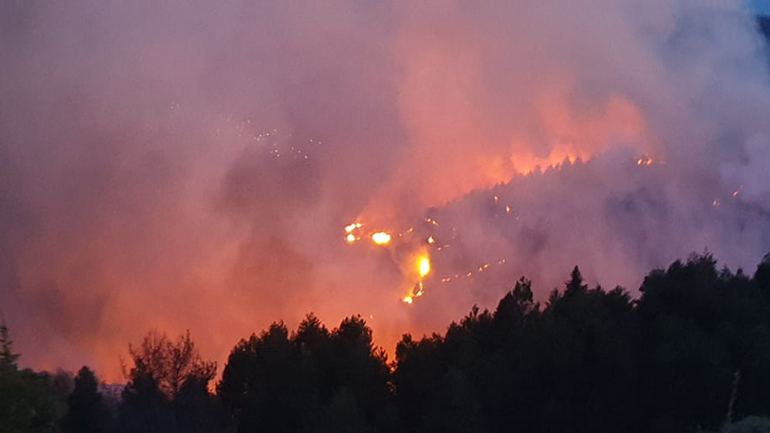 Σε πλήρη εξέλιξη η πυρκαγιά στην περιοχή Βαρβίτσα στον Πάρνωνα Λακωνίας