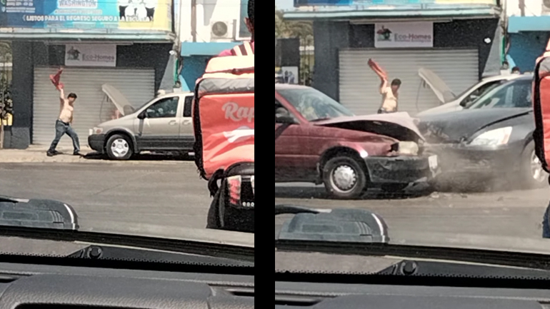 Kινητήρας καίγεται και δύο αυτοκίνητα τρακάρουν