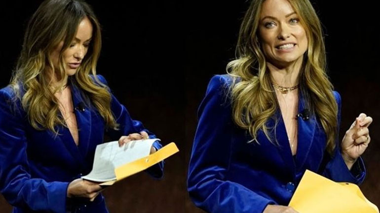 Olivia Wilde: Η στιγμή που παραλαμβάνει έγγραφα κηδεμονίας στη σκηνή ενώ παρουσίαζε τη νέα της ταινία