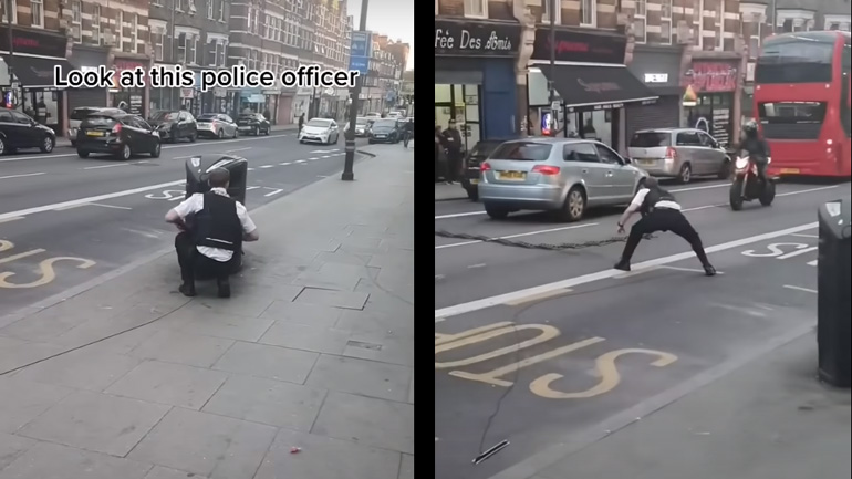 Αστυνομικός επιχειρεί να συλλάβει μοτοσικλετιστή