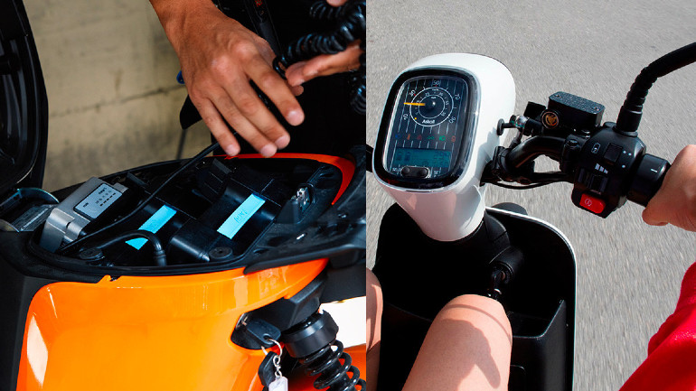 Μπορείς να φορτίσεις τις μπαταρίες στην επιχείρηση ή απευθείας πάνω στο scooter.