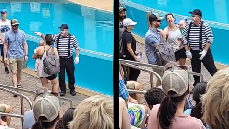 Ένας μίμος δίνει ένα μάθημα σε έναν μπαμπά